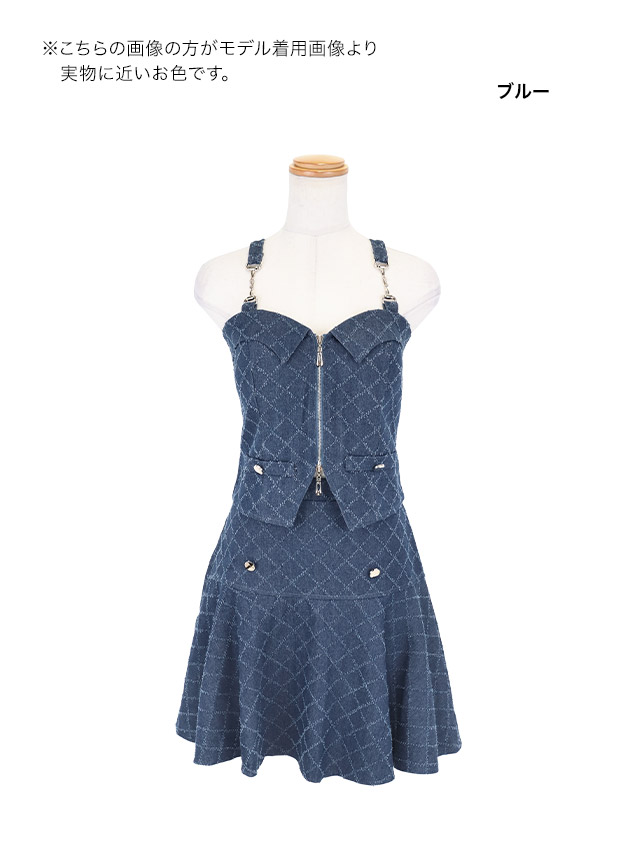 ワンピース Aライン ミニドレス 谷間 セットアップ キャミソール ジップ デニム 格子柄 同伴 キャバドレスのカラーバリエーション
