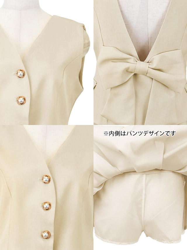 韓国ドレス ワンピース セットアップ Aライン ミニドレス シンプル 大人 ノースリーブ 上品 背中魅せ バックリボン プリーツ 胸元カバー 同伴 Aライン キャバドレススのディティール1