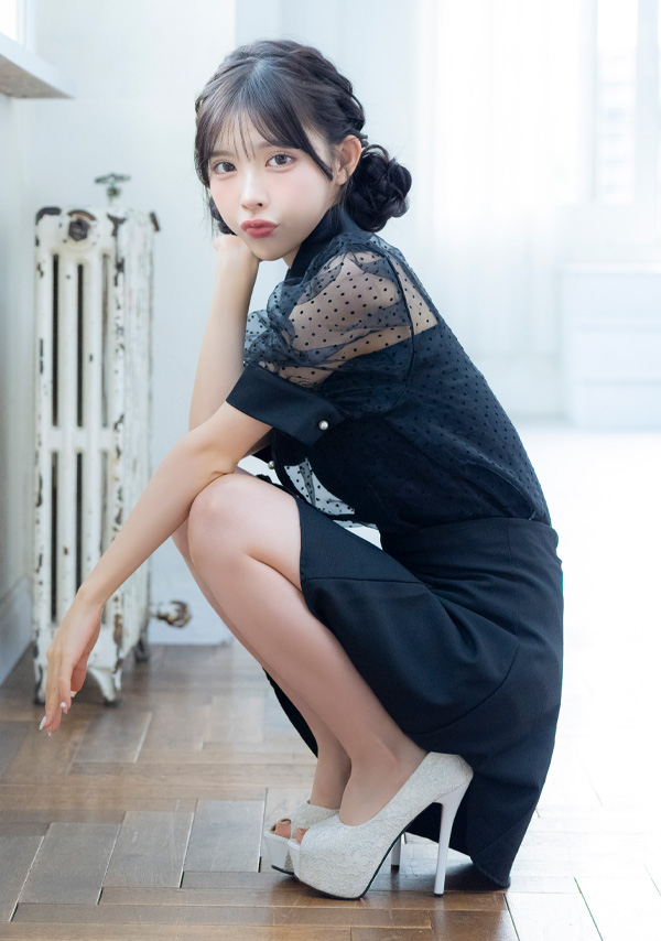 韓国ドレス ワンピース セットアップ 襟付き 半袖 ドット柄 シアーシャツ Aライン キャバドレスイメージ画像1