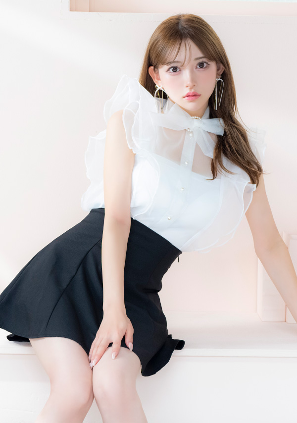 韓国ドレス ワンピース セットアップ ノースリーブ フリル 胸元カバー ボウタイネック リボン シアーシャツ Aライン キャバドレスのイメージ画像2