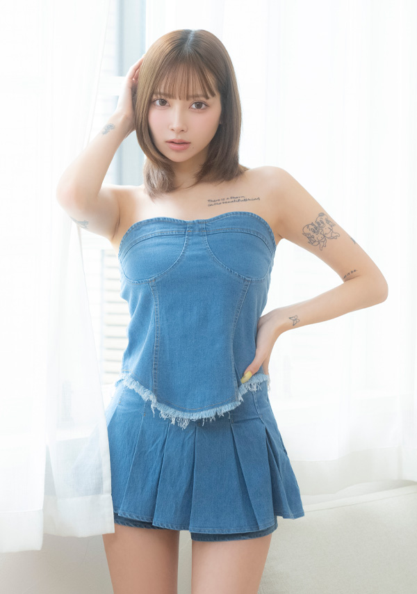 韓国ドレス ワンピース セットアップ シンプル ベア デニム プリーツ 同伴 Aライン ミニドレスのイメージ画像2