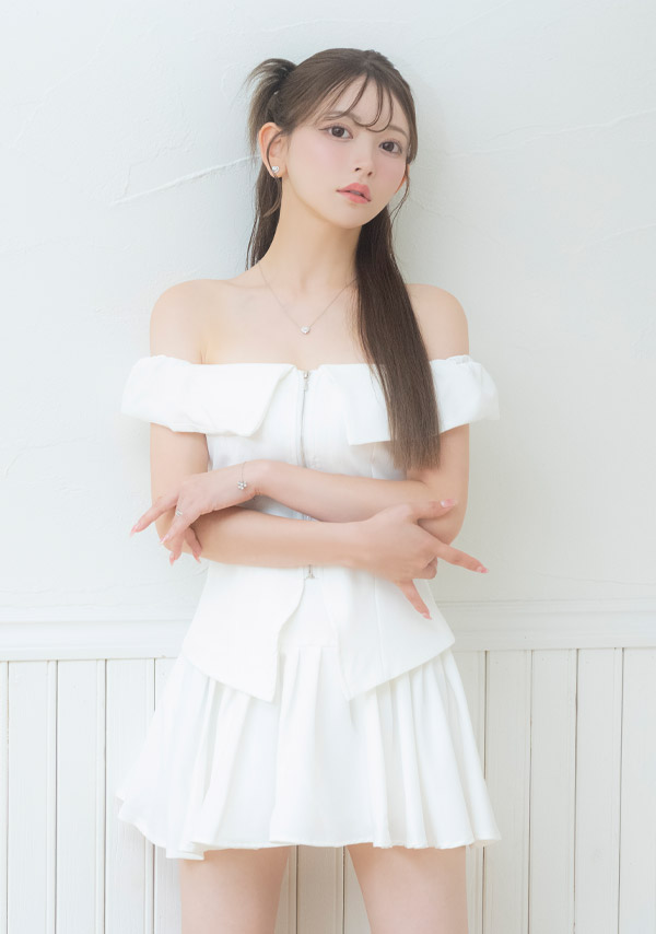 韓国ドレス ミニドレス 袖あり 五分袖 レース バストリボン ボックスプリーツ タイト キャバドレスイメージ画像1