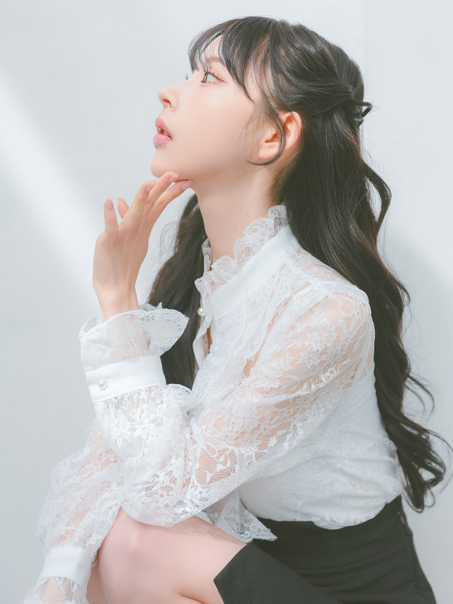 [韓国ドレス] セットアップ フリルレース 長袖 ワンピース スタンドネック ブラウス スカートパンツ Aライン キャバドレスのイメージ画像4