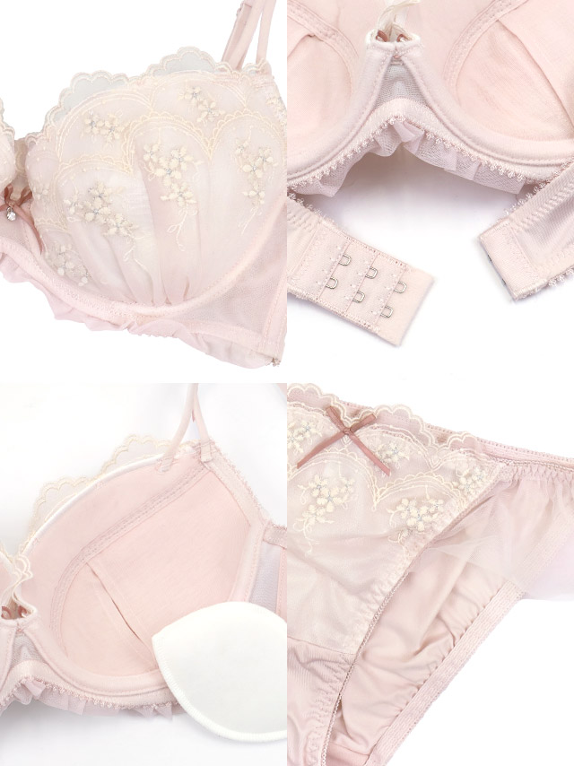 ランジェリー ヌーディー ノスタルジック 刺繍 レース ブラック 白 脇高 ブラジャー ショーツ ランジェリー 下着 2点セットの詳細画像