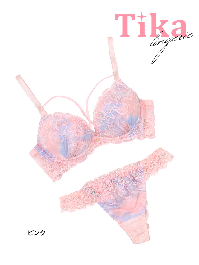 パステル バストクロス 脇高 ワイヤー ブラジャー Tバックショーツ 2点セットのカラー詳細