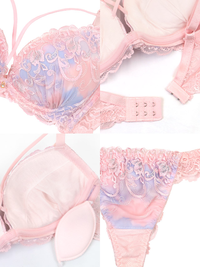 パステル バストクロス 脇高 ワイヤー ブラジャー Tバックショーツ 2点セットの詳細画像