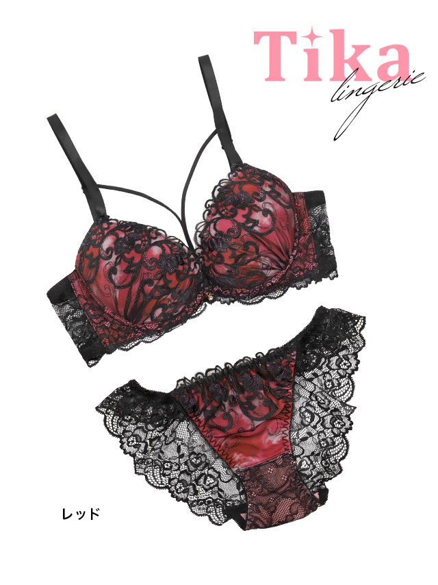 ランジェリー 下着 グラデーション 刺繍 ブラックレース クロスコード 脇高 ワイヤー ブラジャー ショーツ 2点セットのカラー詳細