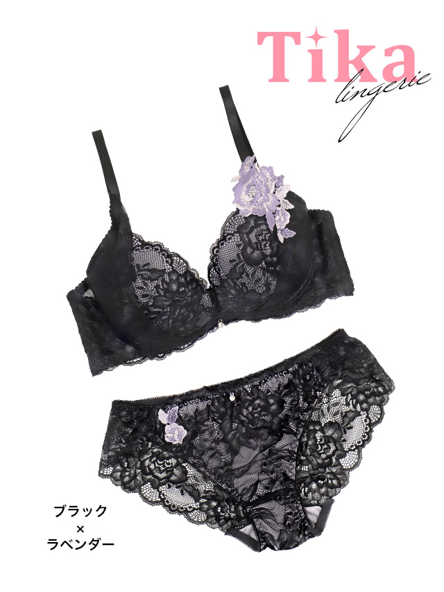 フラワー刺繍 レース ワイヤー ブラジャー ショーツ 2点セットのカラー詳細