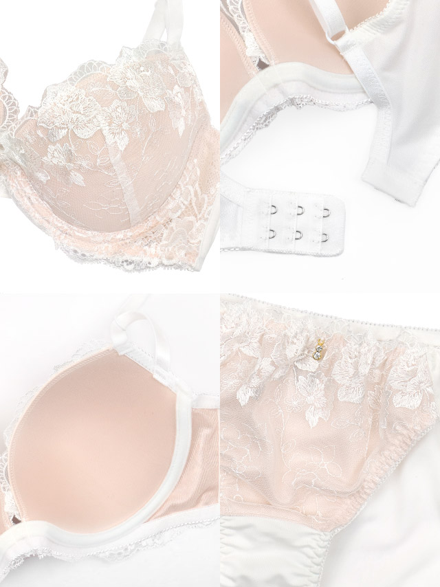 ヌーディー 刺繍 レース ブラック 黒 脇高 ブラジャー ショーツ ランジェリー 2点セットの詳細画像