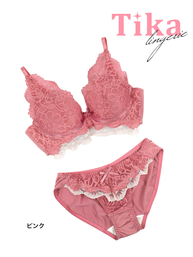 フラワー刺繍 レース ワイヤー バイカラー ブラジャー ショーツ 2点セットのカラー詳細