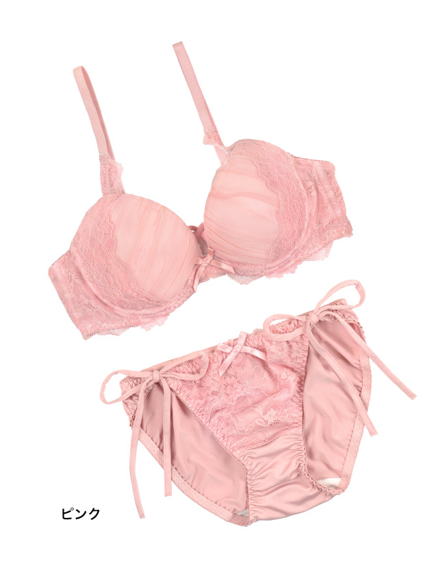 レースチュールリボンカップブラジャー＆ショーツ2点セットのカラー詳細