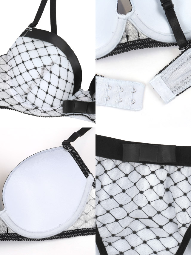 パイピングガーリーリボンカップブラジャー＆ショーツ2点セットの詳細画像