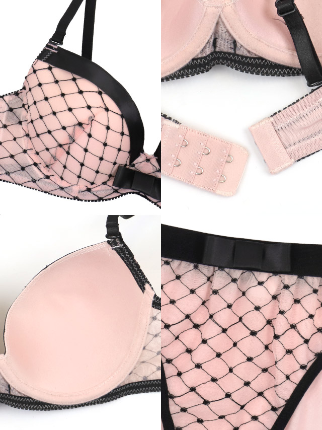 パイピングガーリーリボンカップブラジャー＆ショーツ2点セットの詳細画像