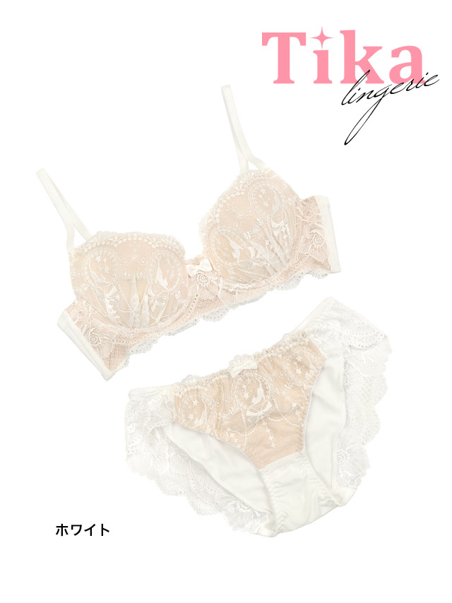 ランジェリー ヌーディー ノスタルジック 刺繍 レース ブラック 白 脇高 ブラジャー ショーツ ランジェリー 下着 2点セットのカラー詳細
