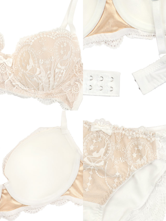 ランジェリー ヌーディー ノスタルジック 刺繍 レース ブラック 白 脇高 ブラジャー ショーツ ランジェリー 下着 2点セットの詳細画像