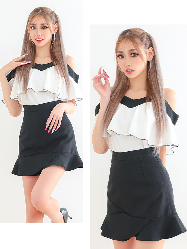 フリル 肩あき セットアップ ミニドレスのイメージ画像1