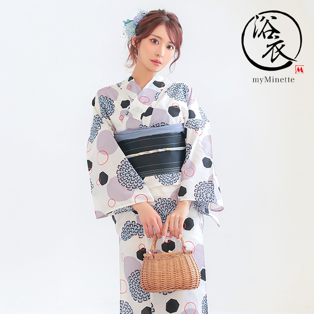 プチプラ 白色地 × レトロ モダン 和柄 ゆかた 2点セットのイメージ画像1