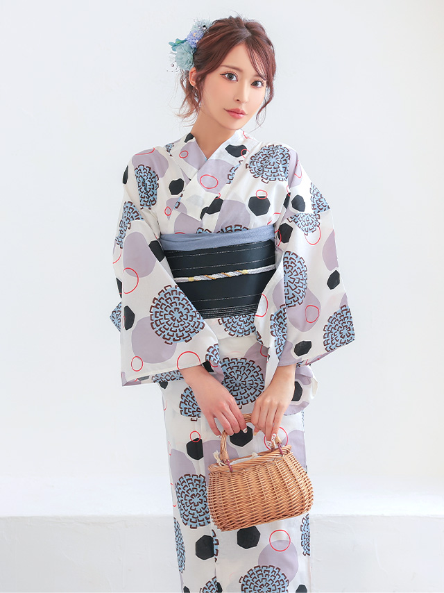 プチプラ 白色地 × レトロ モダン 和柄 ゆかた 2点セットのイメージ画像4