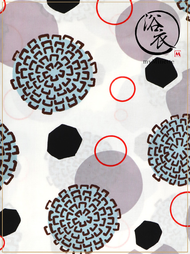 プチプラ 白色地 × レトロ モダン 和柄 ゆかた 2点セットの柄アップ画像