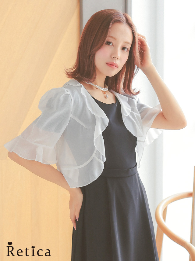 シフォンフリルショート丈半袖ボレロカーディガンのメイン画像