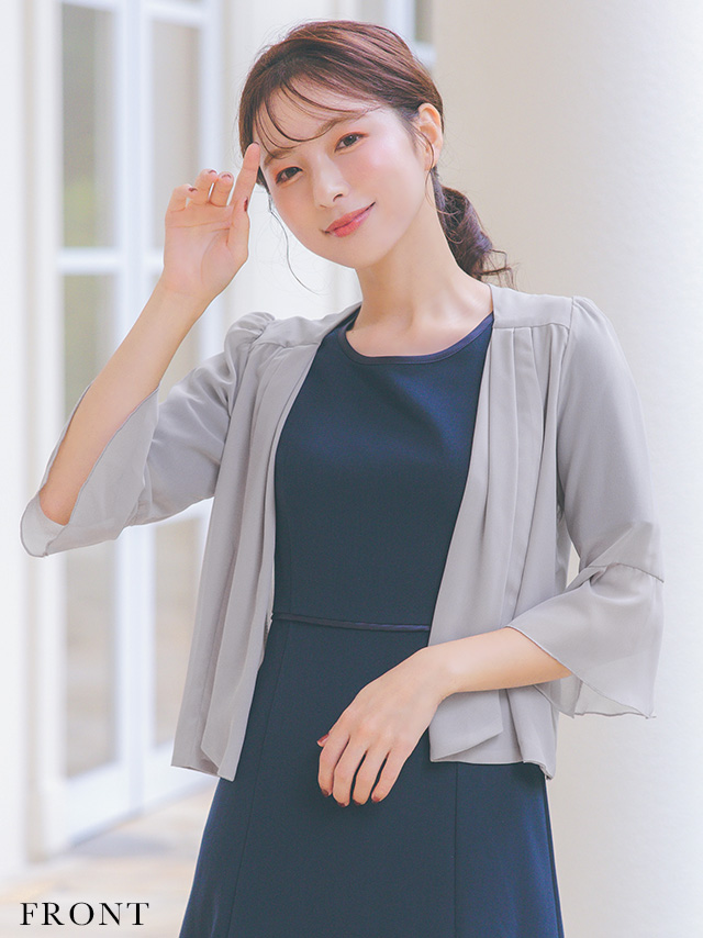 シフォンベルスリーブショート丈ボレロのフロント