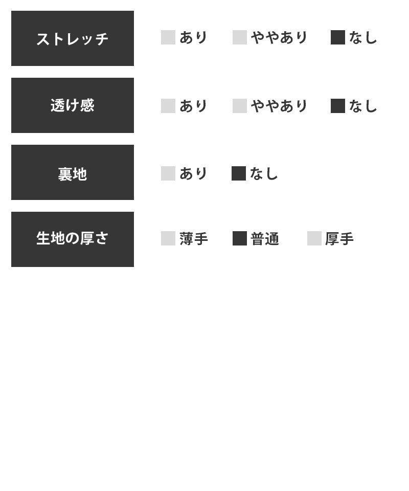 フサテンショールのスペック表