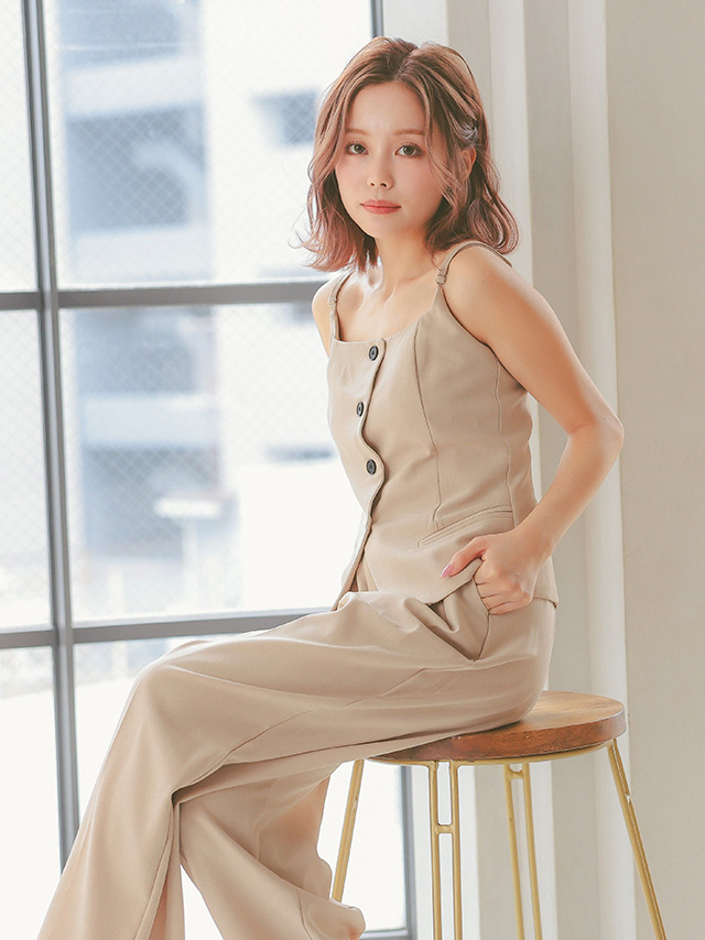 キャミソールボタン付きトップスタックパンツツーピース結婚式パーティードレスのイメージ画像3