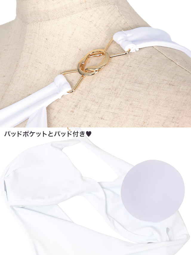 水着ワンショルダー 胸元カットアウト ハイウエスト アシンメトリー モノトーン クール 黒 ブラック ビキニの商品特徴1