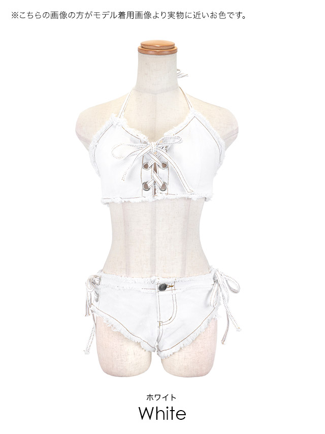 水着ストレッチデニムレースアップバンドゥビキニカラーバリエーション