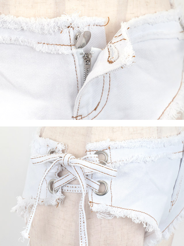 デニムビキニのハーフブラジリアンショーツとレースアップ仕様