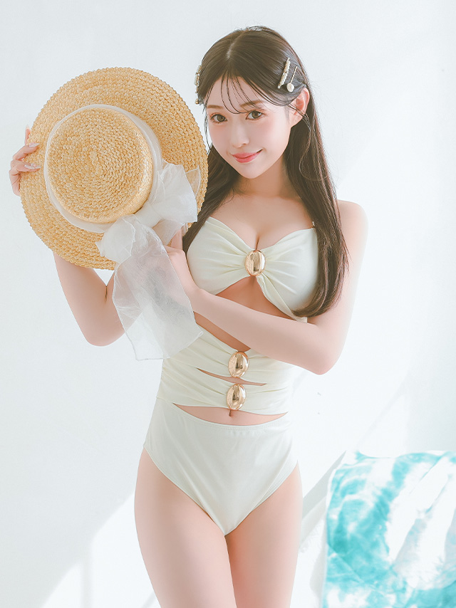水着 ギャル バンドゥ モノキニ シャーリング カットアウト ビキニのイメージ画像1