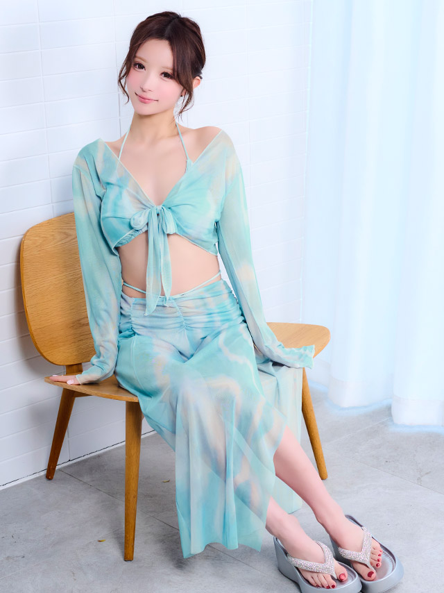 2way ニュアンスプリント 3点セット ホルターネック　体型カバー バックシャン 脚カバー ロングスカート 水色 大人リゾート ビキニのサイドバッグ画像