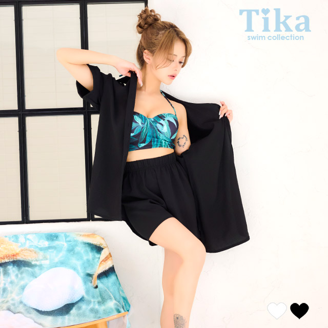 2点ット 体型カバー シャツ ボトム カジュアル 洋服みたいな 黒 ブラックのメイン画像