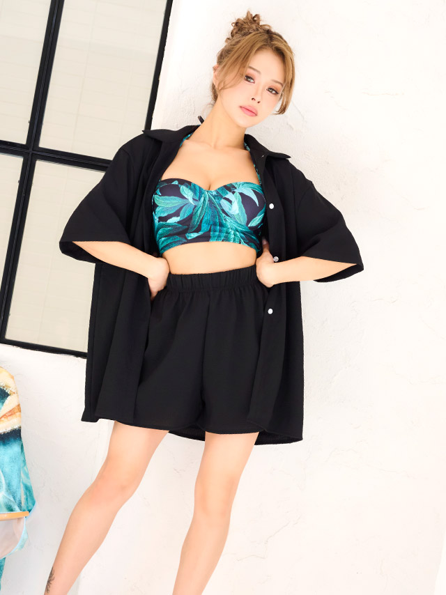 2点ット 体型カバー シャツ ボトム カジュアル 洋服みたいな 黒 ブラックのイメージ画像1