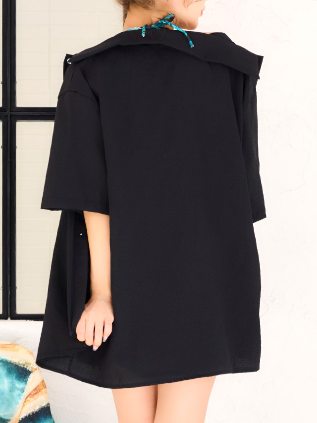 2点ット 体型カバー シャツ ボトム カジュアル 洋服みたいな 黒 ブラックのバック画