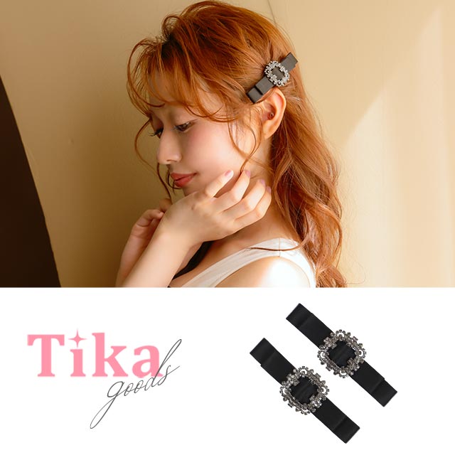 ビジュー バックル ラグジュアリー リボン ヘアクリップ ヘアアクセサリーのメイン画像