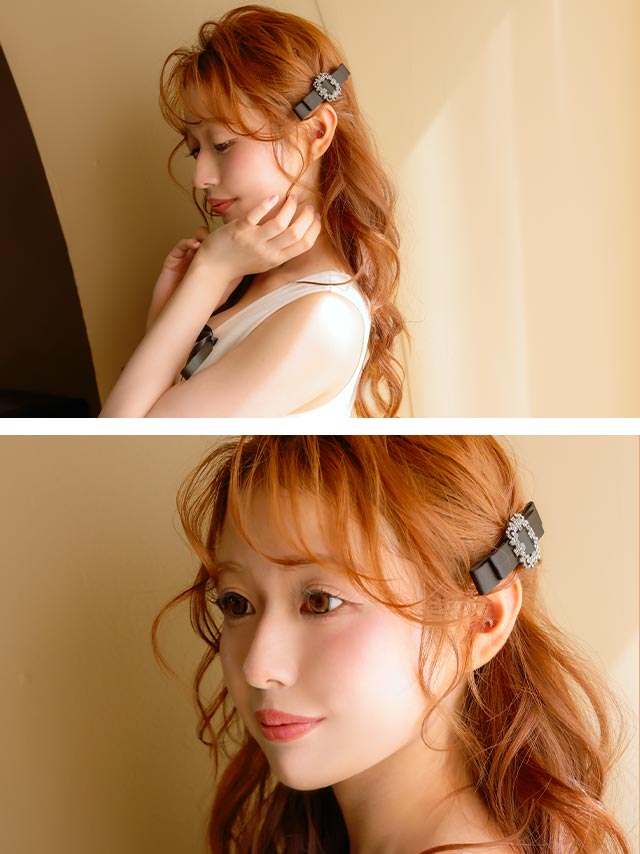 ビジュー バックル ラグジュアリー リボン ヘアクリップ ヘアアクセサリーのイメージ画像3