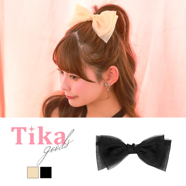  シアー リボン バレッタ ヘアアクセサリーのメイン画像