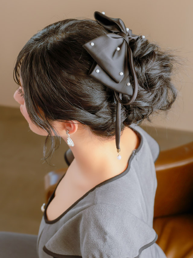 リボン パール ガーリー バレッタ ヘアアクセサリーのイメージ画像2