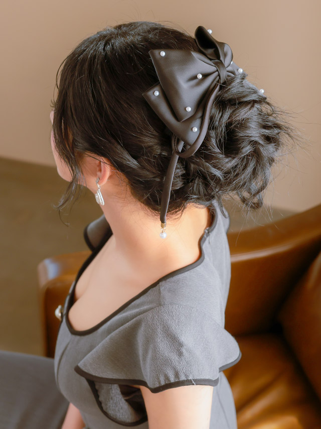 リボン パール ガーリー バレッタ ヘアアクセサリーのイメージ画像3