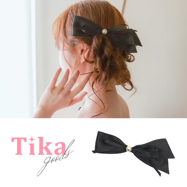  オーガンジー ビジューバックル リボン バレッタ ヘアアクセサリーのメイン画像