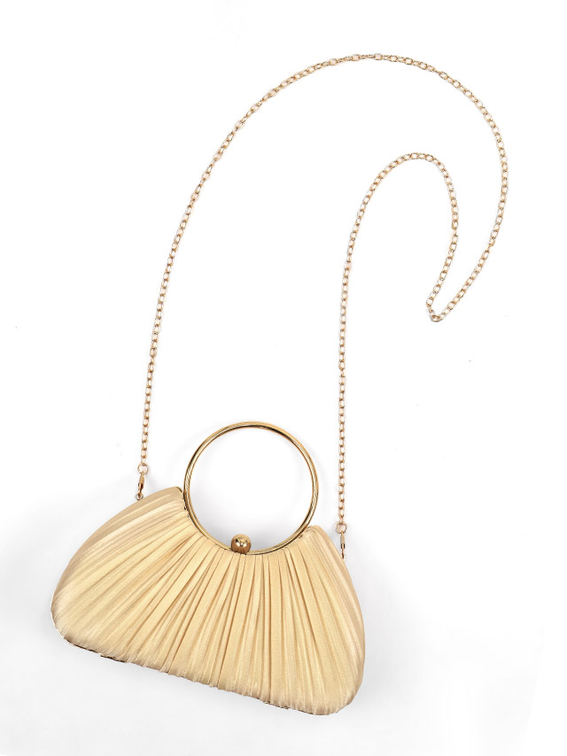 ハンドバッグ リングハンドル サテン プリーツ チェーン 2Wayの詳細画像4