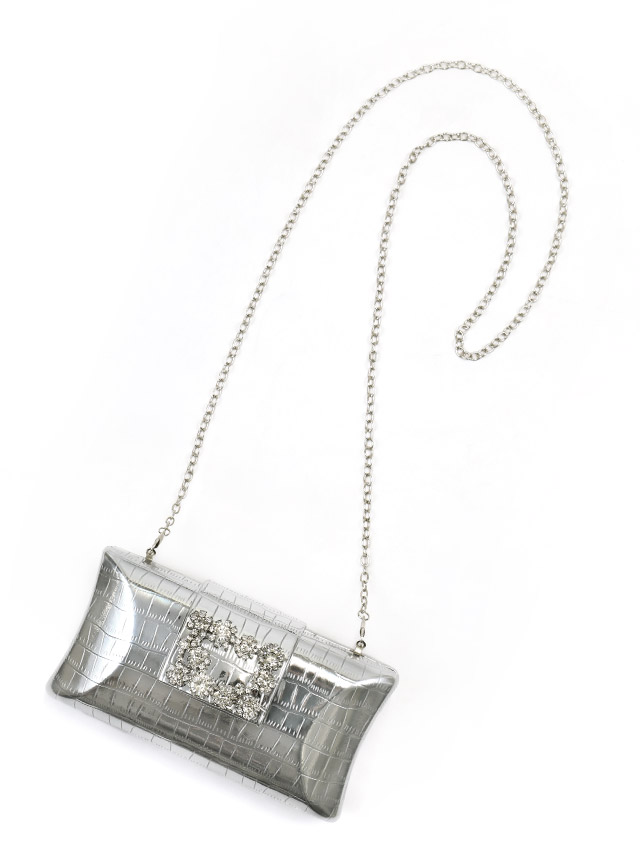 ハンドバッグ スクエア クロコダイル調 バックルビジュー チェーン 2Wayの詳細画像4