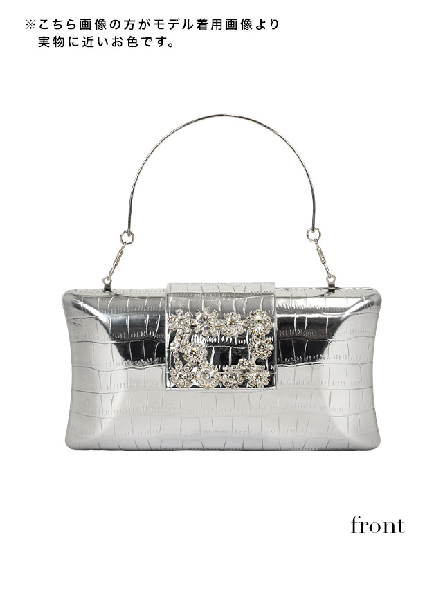 ハンドバッグ スクエア クロコダイル調 バックルビジュー チェーン 2Wayの詳細画像1