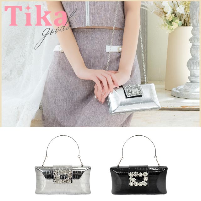 ミニバッグ スクエア クロコダイル調 メタリック バックルビジュー チェーン 2Wayのメイン画像