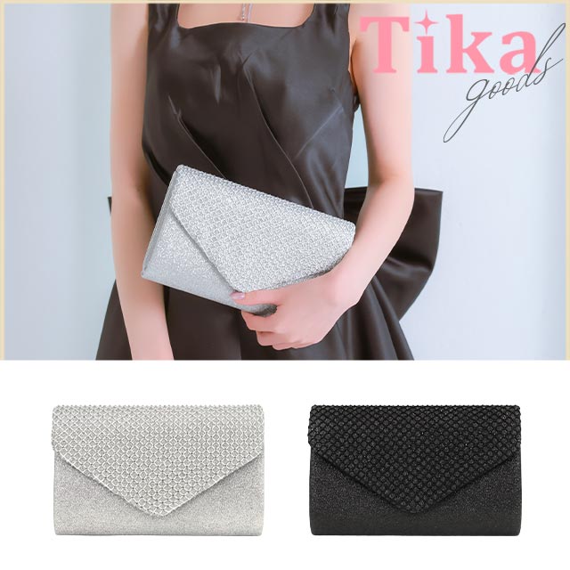 クラッチバッグ ショルダーバッグ グリッター Vカット チェーン 2Wayのメイン画像
