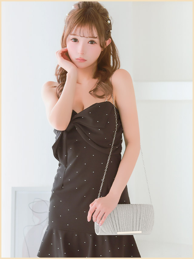 クラッチバッグ ショルダーバッグ プリーツ グリッターラメ メタルプレート チェーン 2Wayのイメージ画像1