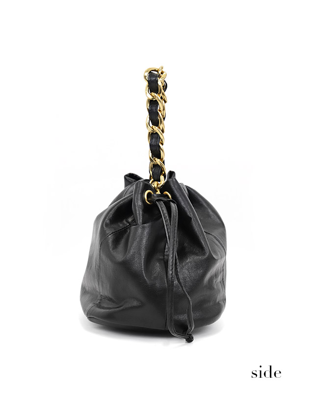 ハンドバッグ 2Way 巾着 フェイクレザー ゴールドチェーンハンドルの詳細画像2