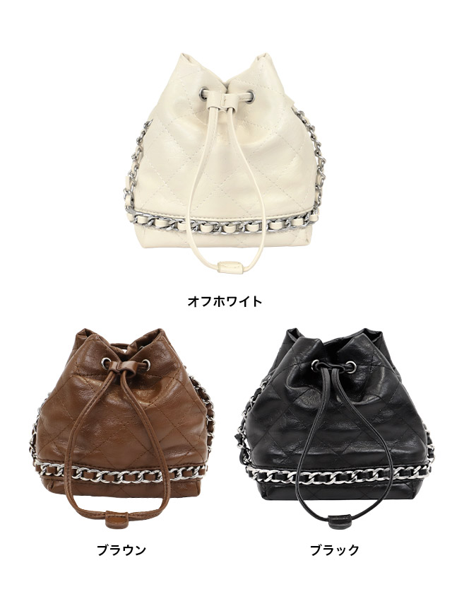 ショルダーバッグ 巾着 キルティング シルバーチェーンのカラーバリエーション画像