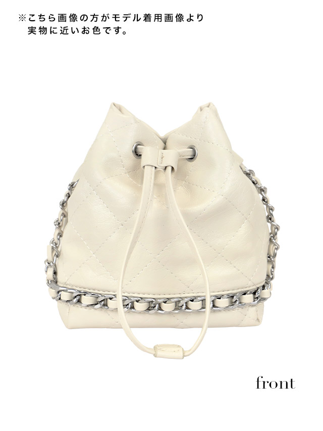 ショルダーバッグ 巾着 キルティング シルバーチェーンの詳細画像1